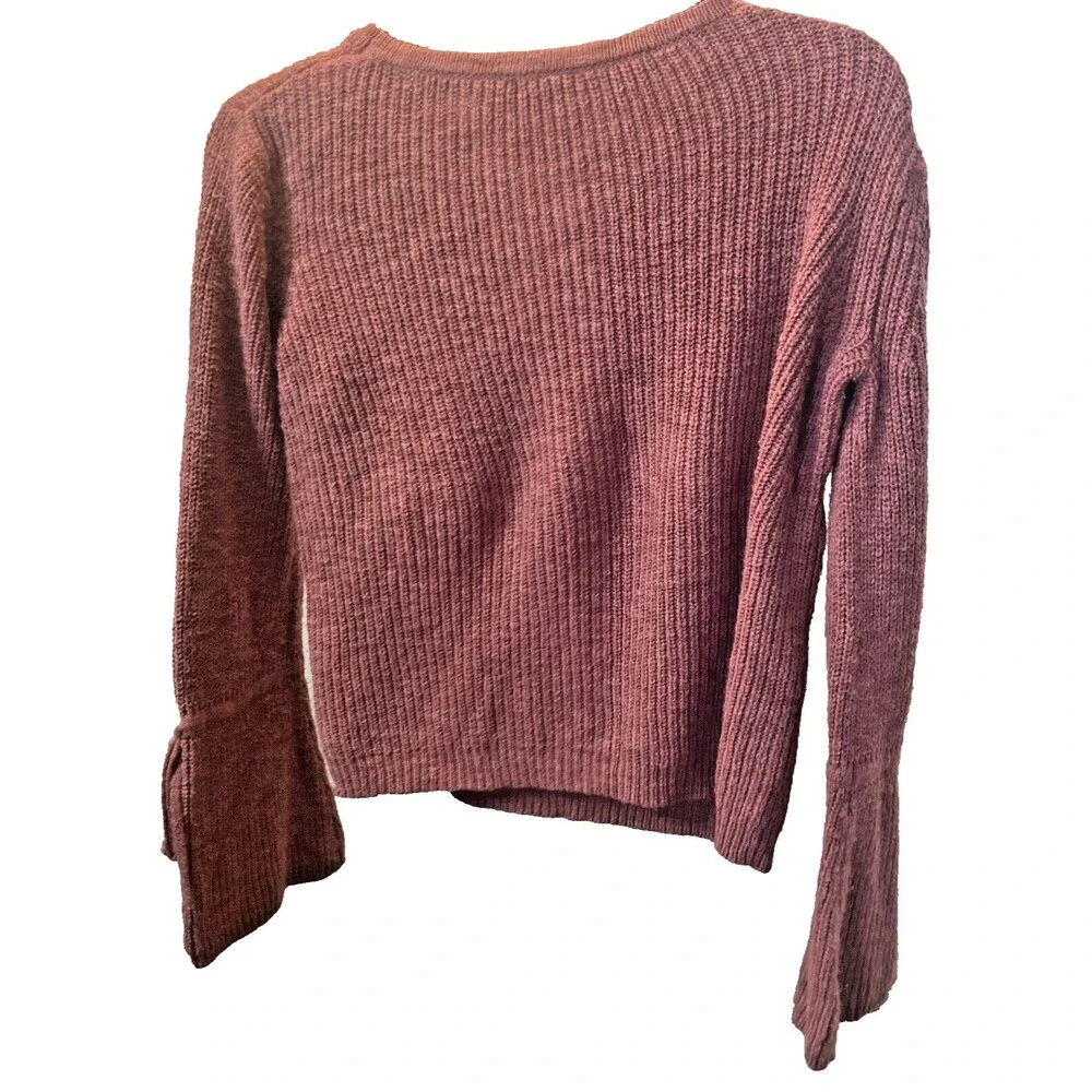 Lucky Brand Dark Pink Crop Sweater Shoe Lace Round Neck Size Small